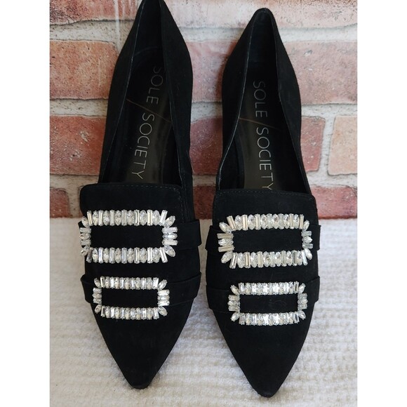 Sole Society Shoes - Sole Society Women's Shoes Size 10M Kelynn Black Suede Loafers Rhinestone Bling